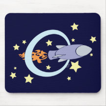 Night Blue Rocket Kids Retro Space Mouse Pad