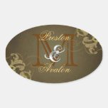 Noble Gold Scroll Monogram Brown Sticker