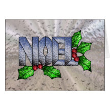 Noel in Glowing Stained Glass Greeting Card