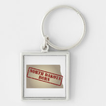 North Dakota Born - Stamp on Map Keychain
