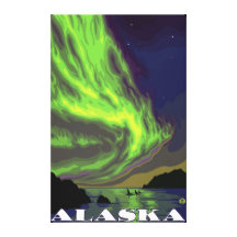 Northern Lights and Orcas Vintage Travel Gallery Wrapped Canvas