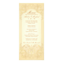 Nouveau Victorian: Pale Gold Fancy Wedding Menu Custom Invite
