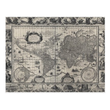 Nova totius terrarum, 1606 Antique World Map Postcards