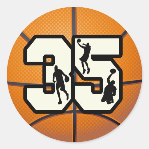 Number 35 Basketball Round Stickers
