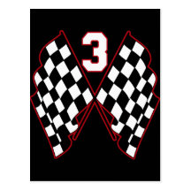 NUMBER 3 AND CHECKERED FLAGS POSTCARDS