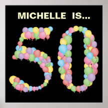Number 50 50th balloons Birthday Party Decoration Posters