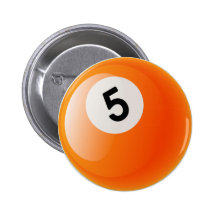 NUMBER 5 BILLIARDS BALL PINBACK BUTTONS