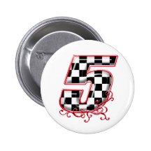 number 5 red pinback buttons