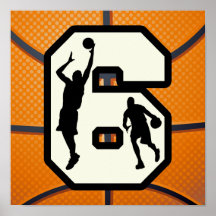Number 6 Basketball and Players Print