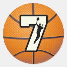Number 7 Basketball and Player Round Stickers