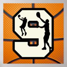 Number 9 Basketball and Players Poster
