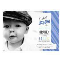 Number Fun FIRST BIRTHDAY photo invitation