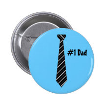 Number One #1 Dad Black Stripes Fake Tie Button
