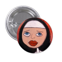 nun with big red lips button