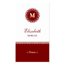 Nurse Elegant Red Lace Monogram Business Card Templates