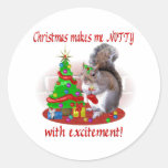 Nutty Christmas Squirrel Round Stickers