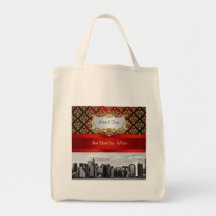 NY City ER Skyline BW Damask Invitation Suite Tote Bags
