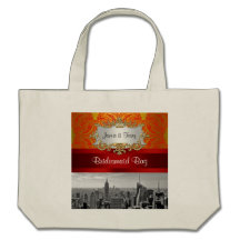 NY City Skyline BW 112 Red Gold Paisley Canvas Bag