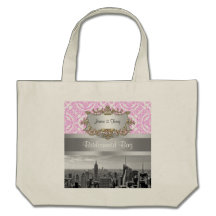 NY City Skyline BW D4P Pink White Damask Canvas Bags