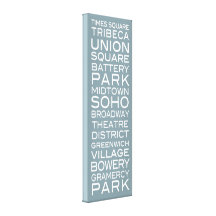 NYC Districts Parks & Neighbourhoods | on Blue Stretched Canvas Print