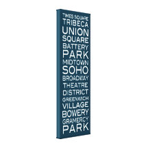 NYC Districts Parks & Neighbourhoods | on Blue Gallery Wrap Canvas
