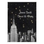 NYC ESB Skyline Etched Black Starry Sweet 16 V invitations