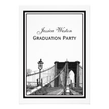 NYC Skyline Bklyn Bridge #2 Etched Graduation Announcements