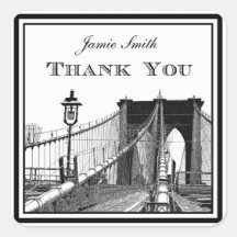 NYC Skyline Brooklyn Bridge #2 Thank You Square Stickers