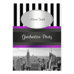 NYC Skyline Bw Blk Wht Strp Purple P Graduation invitations