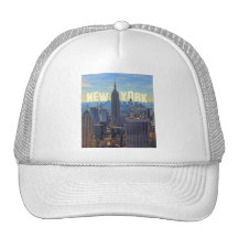 NYC Skyline Empire State Building, World Trade 2C Mesh Hats