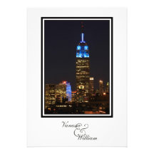 NYC Skyline ESB, 30 Rock in Blue Wedding Personalized Invitations