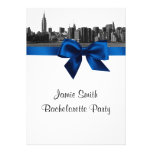 NYC Wide Skyline Etch BW Royal Blue Bachelorette invitations