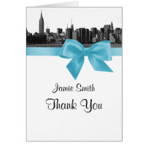 NYC Wide Skyline Etched BW Lt Blue Thank You #2 Greeting Card