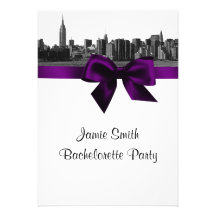NYC Wide Skyline Etched BW Purple Bachelorette Pty Personalized Invite