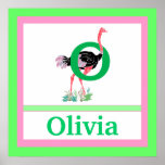 O is for Ostrich and Girl Name Wall Art for Kids Posters