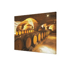 Oak barrles in the cellar at Domaine Comte Stretched Canvas Prints
