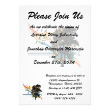 Oak tree birds rainbow swirls custom invite
