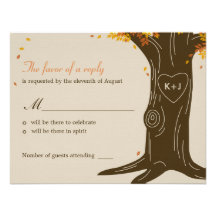 Oak Tree Fall Wedding RSVP / Response Card Custom Invitation