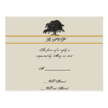 Oak Tree Plantation in Gold Wedding RSVP Postcard