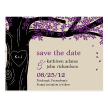 Oak Tree Purple Wedding Save The Date Postcard