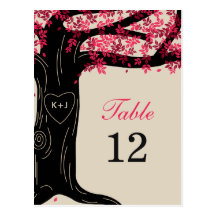 Oak Tree Wedding Table Number Card - Fuchsia Post Cards