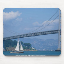 Oakland Bay Bridge with sailboat, San Francisco, C Mouse Pads