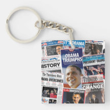 Obama 2008/2012 Victory Newspaper Keychain Square Acrylic Key Chains