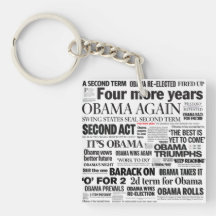 Obama 2012 Newspaper Headline 2-Sided Keychain Acrylic Key Chains