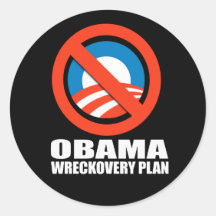 OBAMA WRECKOVERY PLAN ROUND STICKER