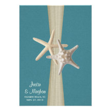 Ocean Teal Burlap and Starfish Beach Wedding Personalised Announcements