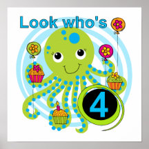 Octopus 4th Birthday T shirts and Gifts Print