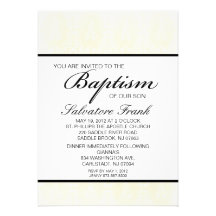 Off White Damask Unisex Baptism Invitation