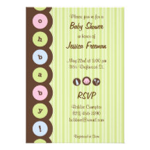 Oh Baby! Green Stripes Unisex Baby Shower Invite