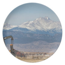 Oil Well Pumpjack And Snow Dusted Longs Peak Dinner Plates